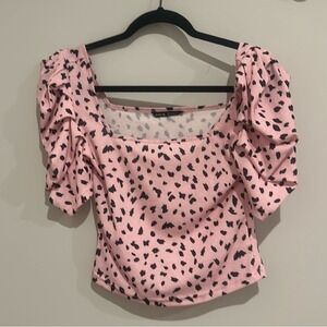 SHEIN Pink and Black Patterned Crop Top